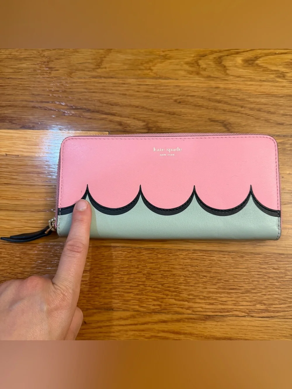 Kate Spade Intarsia Scallop Slim Continental Wallet in Pink/Light Green